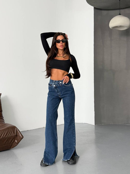 Dark Blue Jeans with Cross Buttons