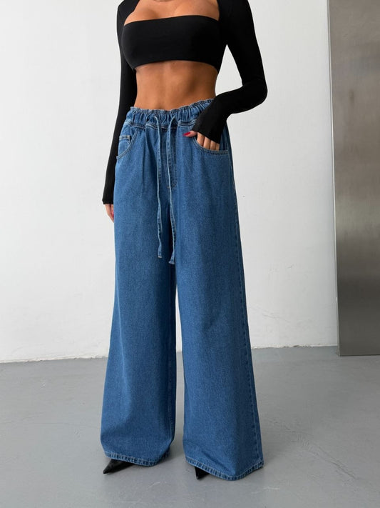 Avery Blue Drawstring Wide-Leg Jeans