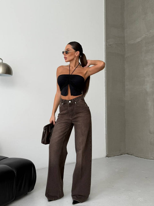 Wide Fit Denim Brown Jean