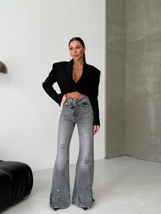 Grey Palazzo Loose Leg Jeans