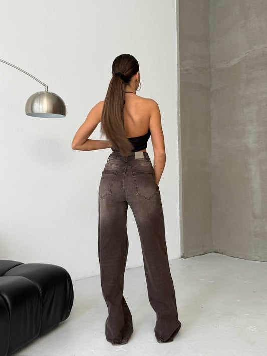 Brown Palazzo Loose Leg Jeans