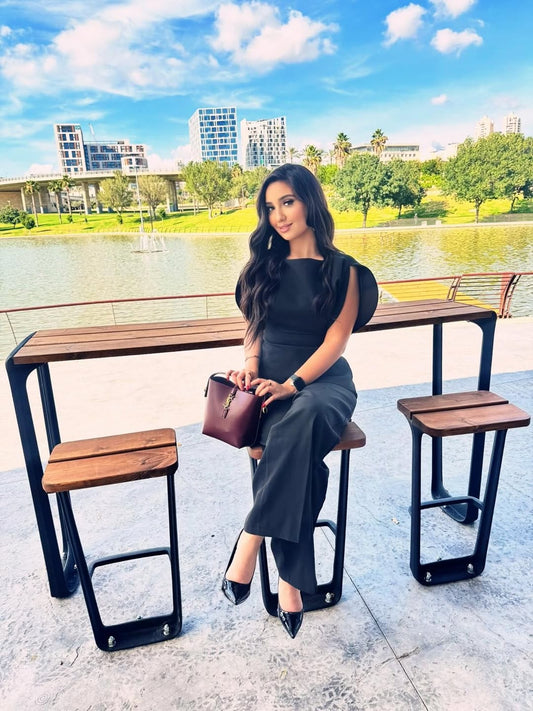 Black Asymmetrical Waist-Fitted Set