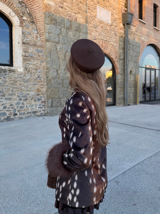 Deer Print Faux Fur Cuff Jacket