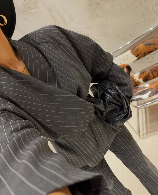 Sculpted Waist Pinstripe Suit Set