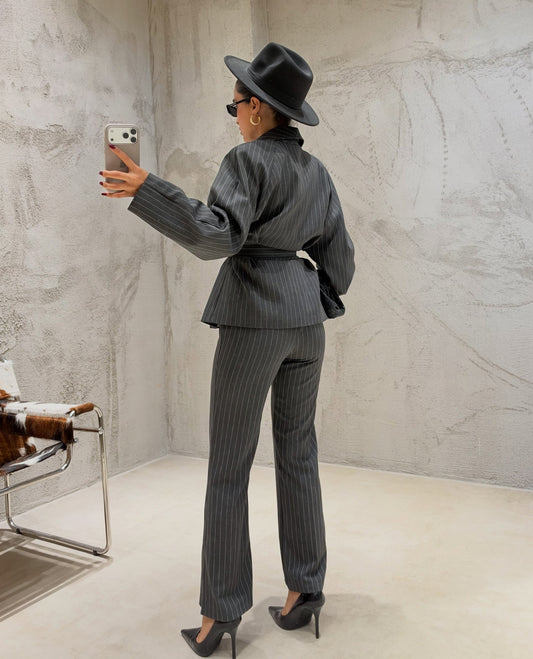 Sculpted Waist Pinstripe Suit Set