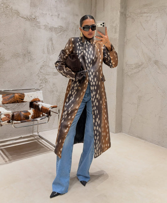 Deer Print Tailored Long Coat