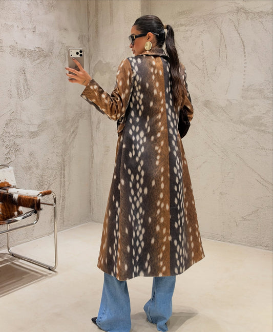 Deer Print Tailored Long Coat
