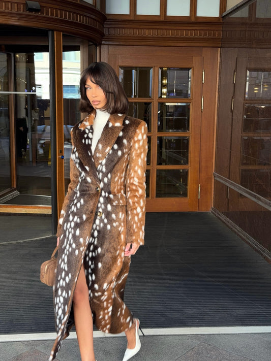 Deer Print Tailored Long Coat