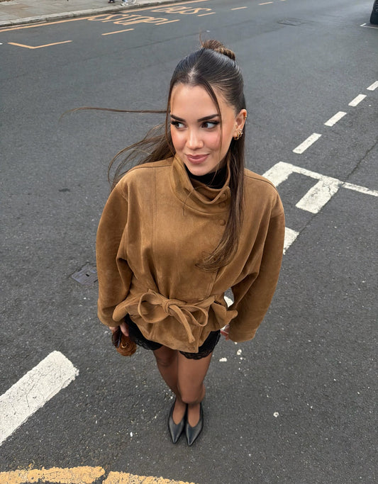 Cinched Waist Suede Jacket