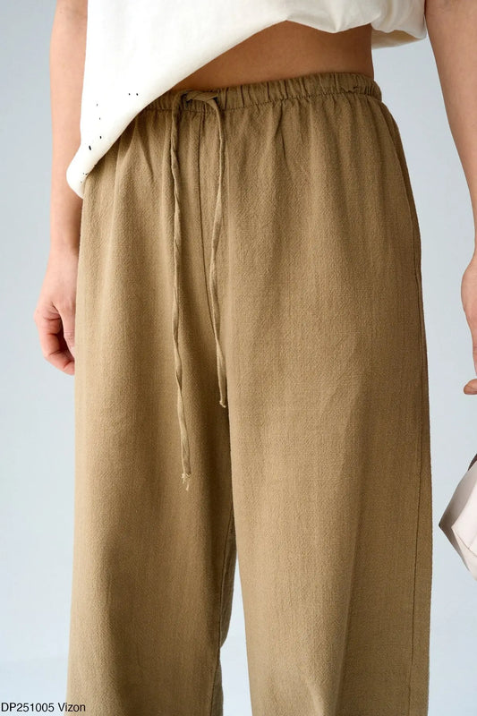 بنطال كتان بخصر مطاطي