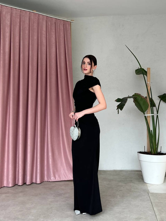 Black Luna Drape Maxi Dress
