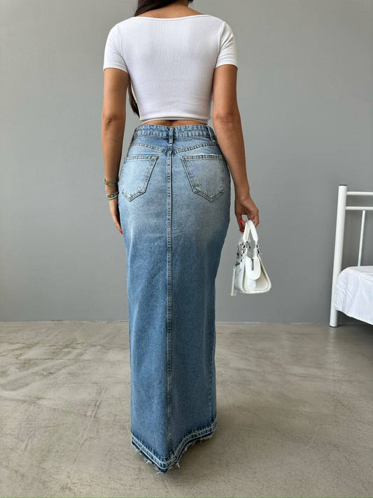 Baby Blue Plaid Belted Skirt