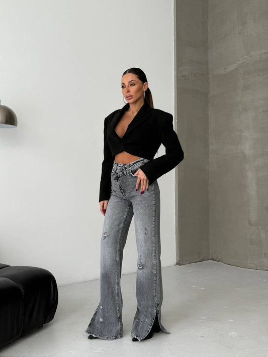 Grey Palazzo Loose Leg Jeans