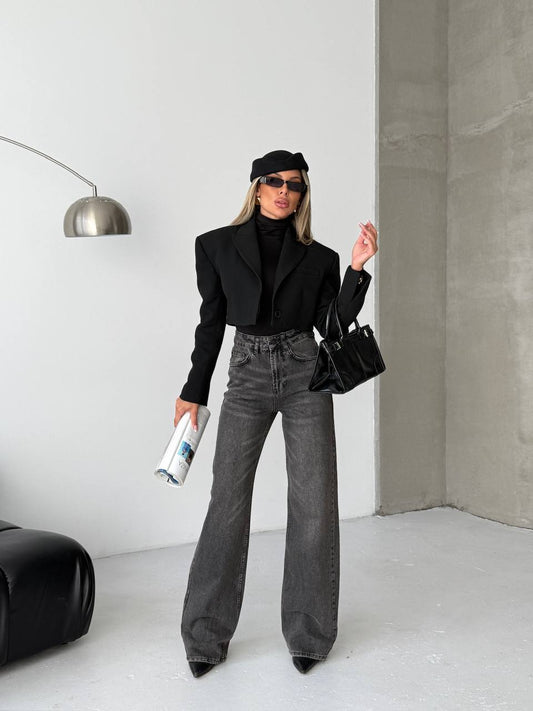 Dark Gray Palazzo Loose Leg Jeans