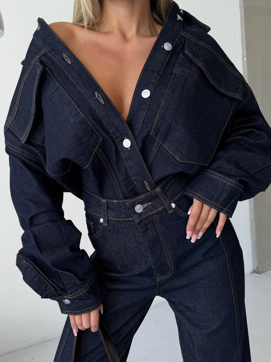 Pocket Detailed Navy Blue Denim Premium Set