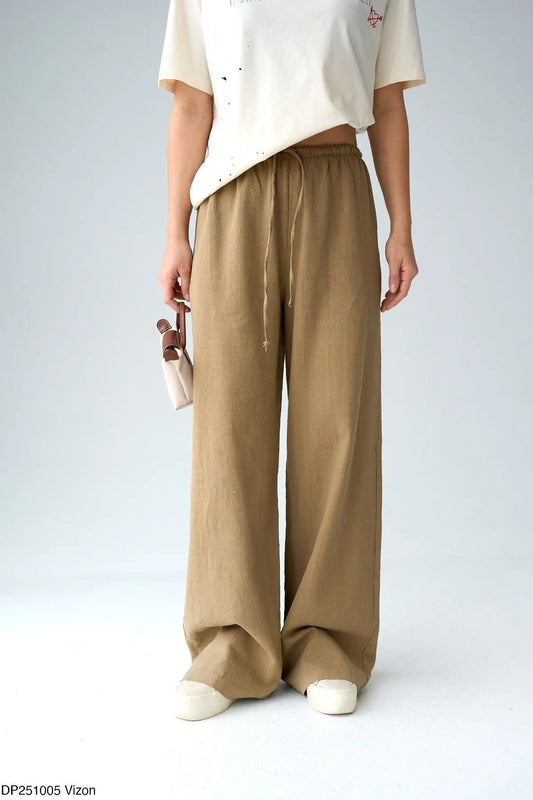 بنطال كتان بخصر مطاطي