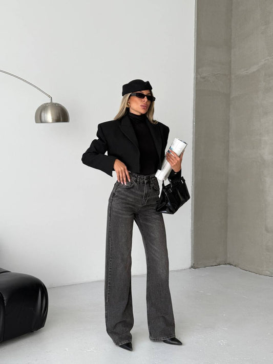 Dark Gray Palazzo Loose Leg Jeans