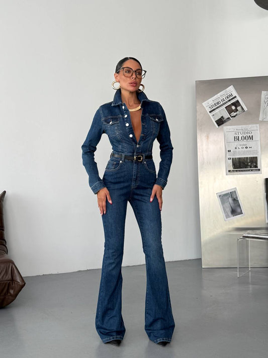 جمبسوت جينز أزرق بأكمام طويلة للنساء من باراف