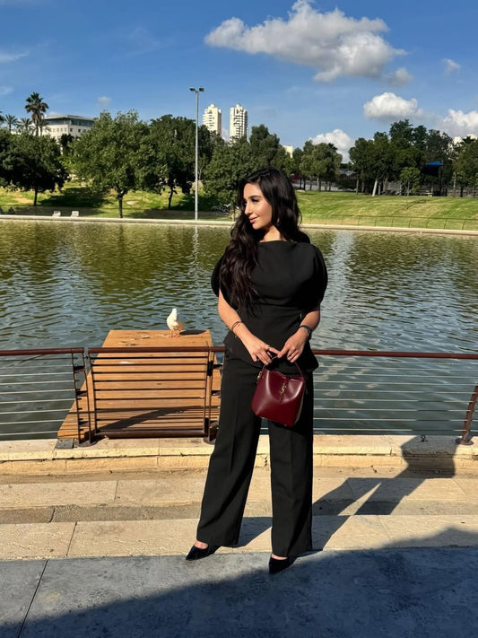Black Asymmetrical Waist-Fitted Set