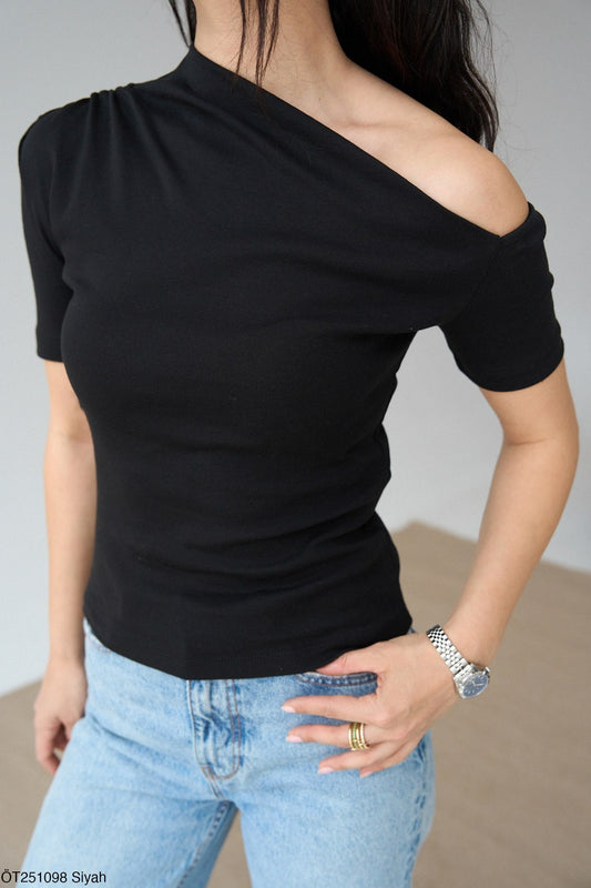 One Shoulder Detail Short Sleeve Blouse