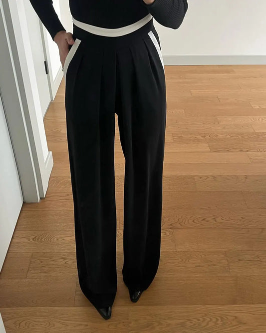 Black Pleated Front Stripe Detailed Trousers