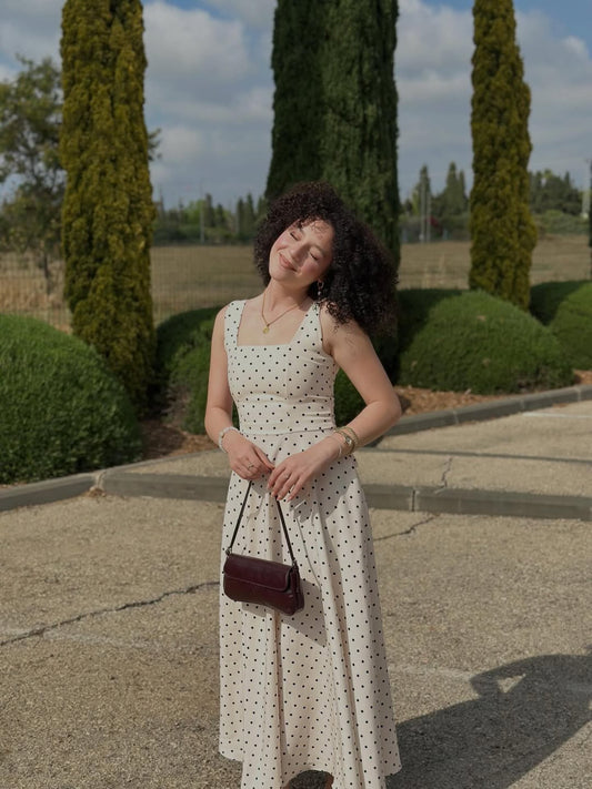 Beige Polka Dot with Back Tie Detail Dress