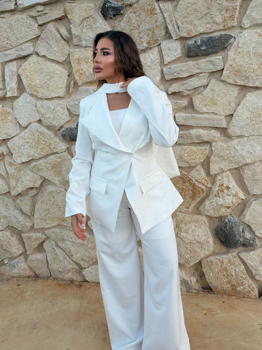 Waist-Fitting White Suit