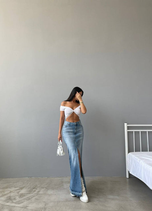 Baby Blue Plaid Belted Skirt