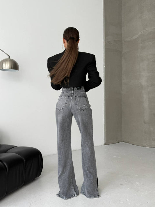 Grey Palazzo Loose Leg Jeans