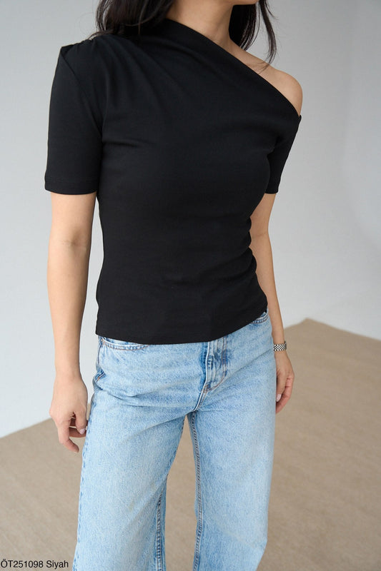 One Shoulder Detail Short Sleeve Blouse