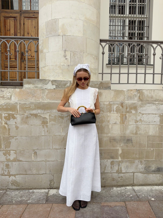 White Guipure Ruffled Midi Dress