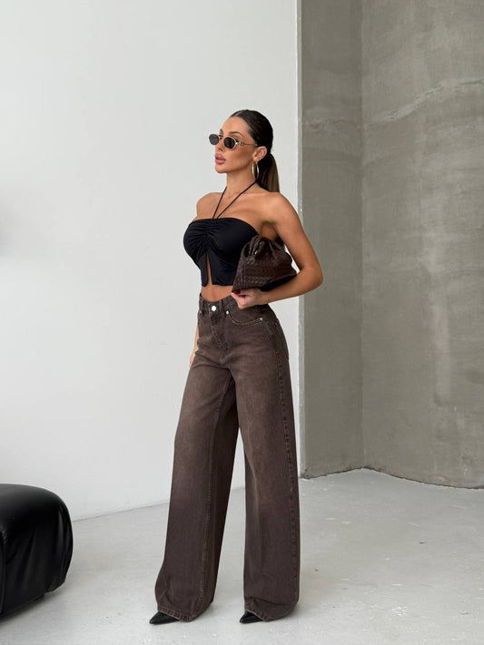 Wide Fit Denim Brown Jean