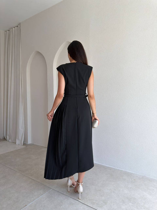 Black Evelyn Belted Dress