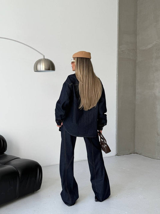 Pocket Detailed Navy Blue Denim Premium Set