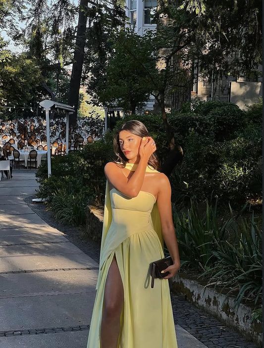 Yellow Trendy Scarf Strapless Dress