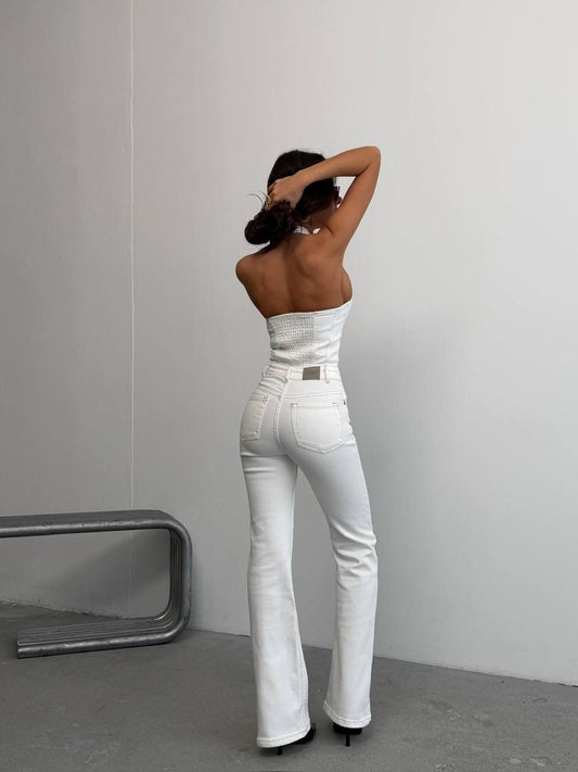 White Crush Denim Jumpsuit
