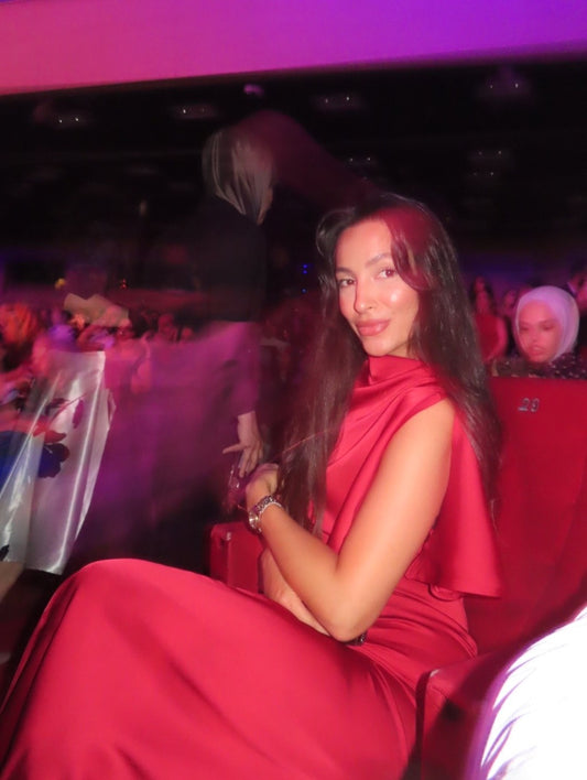 DRAPED LONG SATIN DRESS