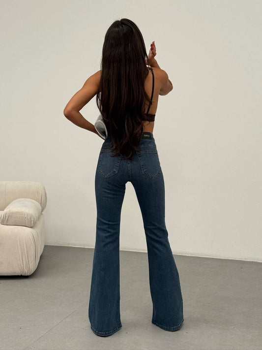 High Waist New Wide Leg Elastic Slim Stitching Denim Flared Jeans