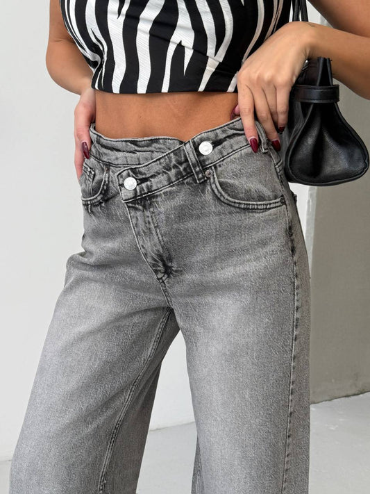 Gray Palazzo Loose Leg Jeans