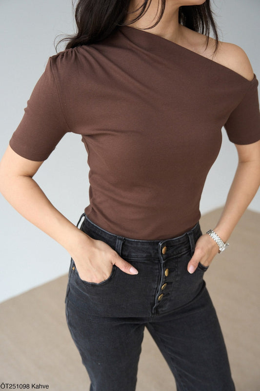 One Shoulder Detail Short Sleeve Blouse