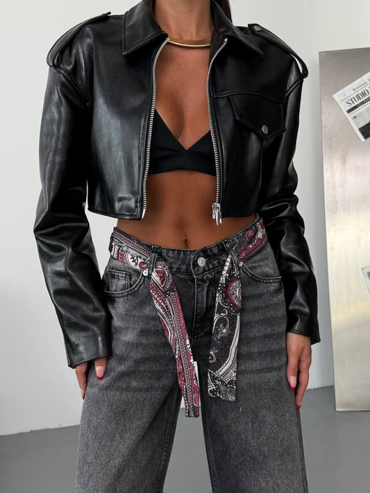 Wide-Leg Washed Jeans with Scarf Jeans