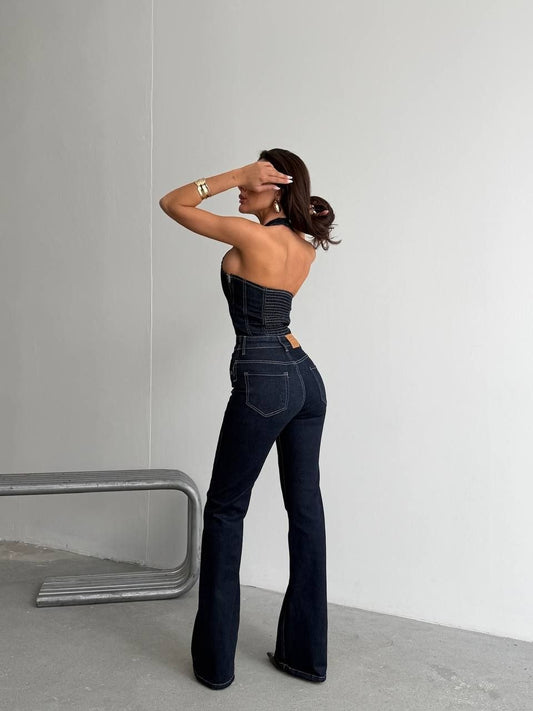 Navy Crush Denim Jumpsuit