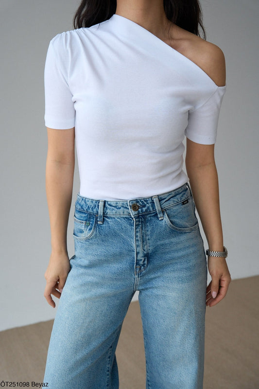 One Shoulder Detail Short Sleeve Blouse