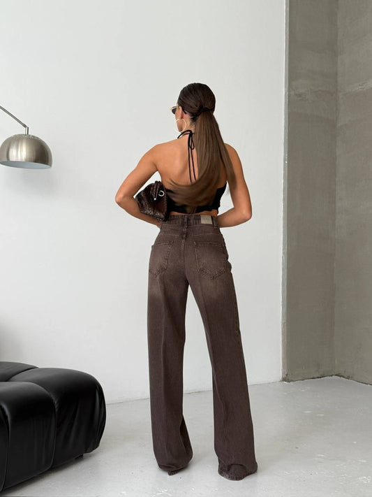 Wide Fit Denim Brown Jean