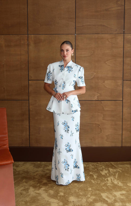 Reveal Blue Floral Patterned Scarf 3-Piece Suit