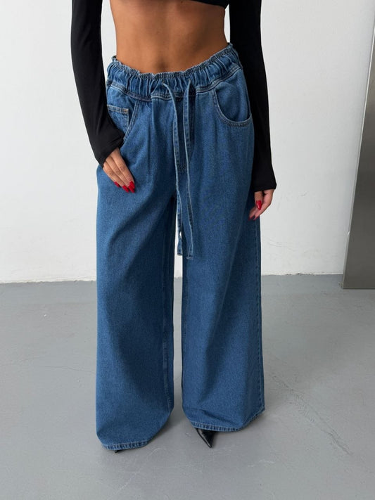 Avery Blue Drawstring Wide-Leg Jeans
