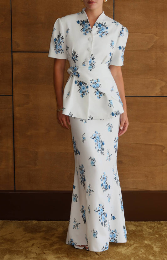 Reveal Blue Floral Patterned Scarf 3-Piece Suit