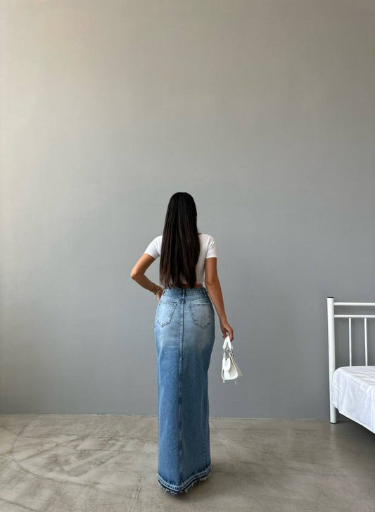 Baby Blue Plaid Belted Skirt