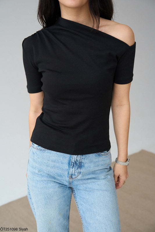One Shoulder Detail Short Sleeve Blouse