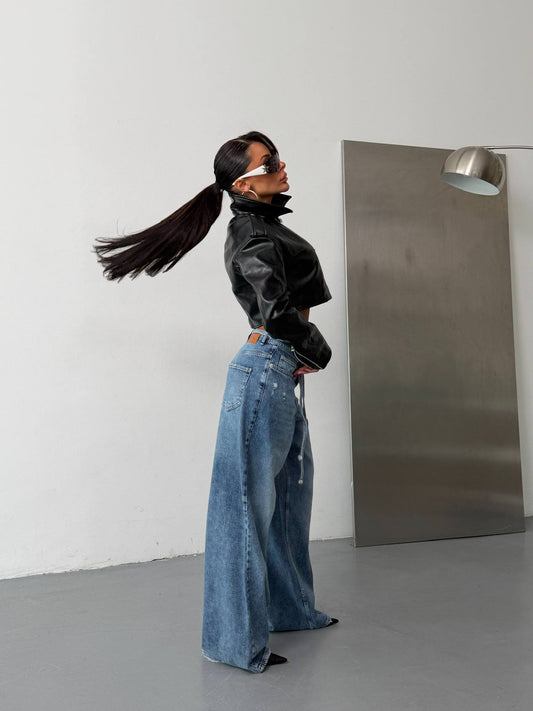 Avery Drawstring Wide-Leg Jeans
